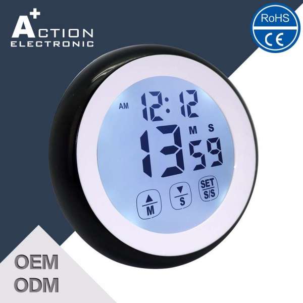 Round Shape Touch Positive Screen Timer with Clock